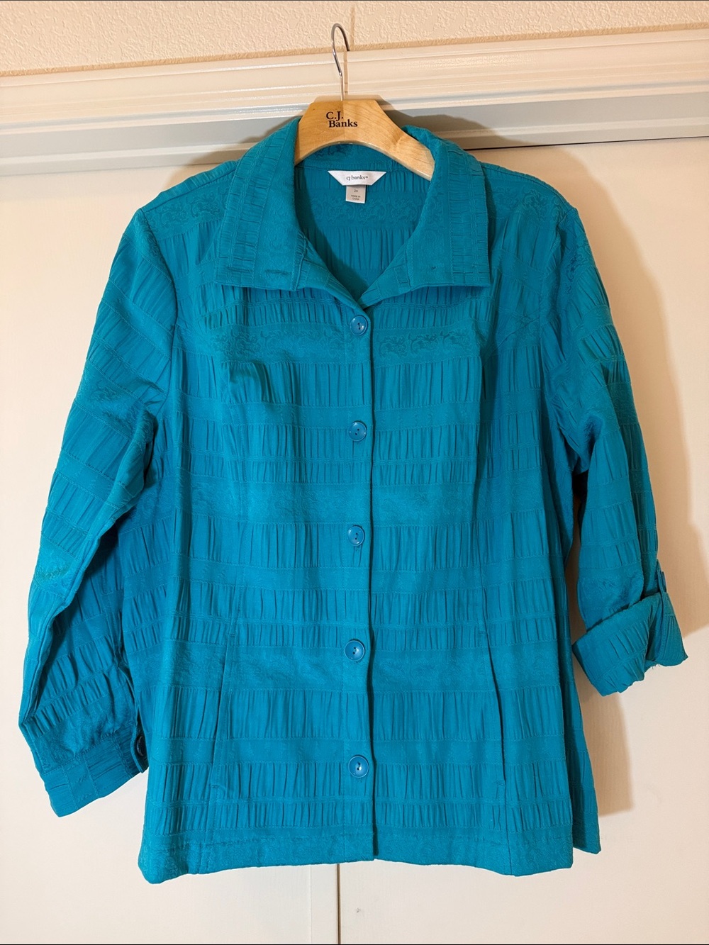 Christopher & Banks Teal Textured Button-Front Shirt Jacket